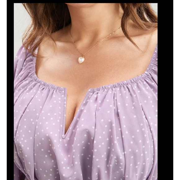 Bloomchic Polka Dot Purple Puff Sleeve Boho Ruffles Blouse NWT 12 NWT - Picture 6 of 6